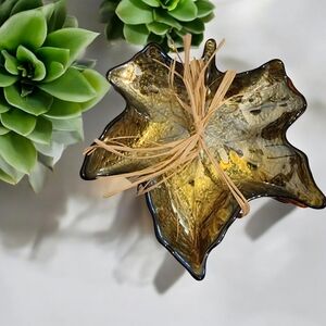 Akcam Glass Rustic Tone Colors 4  Harvest  Fall Set Plates Maple Leaf NWOT